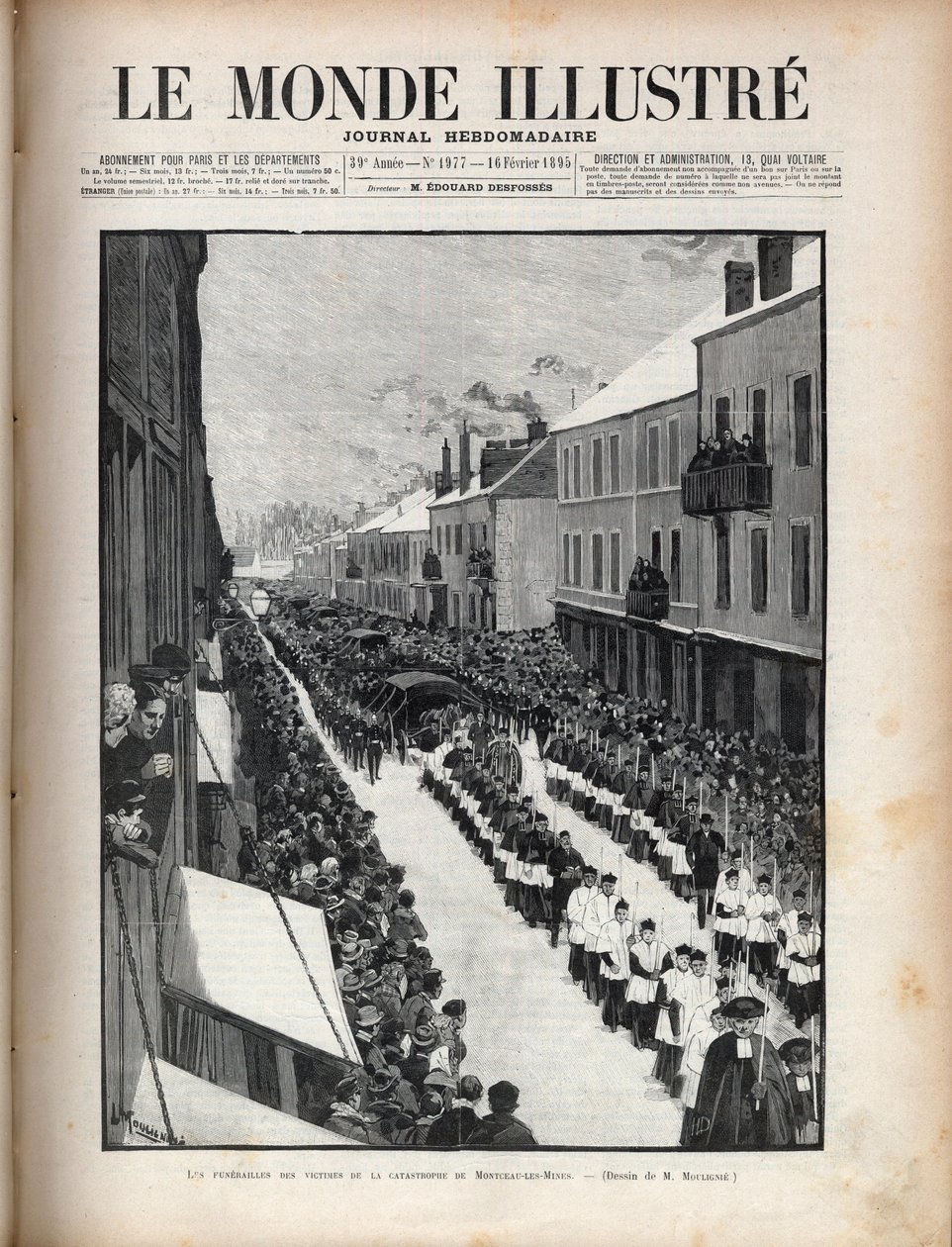 Disaster of the well Sainte Eugenie - The funeral of the victims of the disaster of Montceau les Mines (Montceau-les-Mines) in Burgundy - Engraving in “Le monde illustrious”” of 1895 av Unknown artist