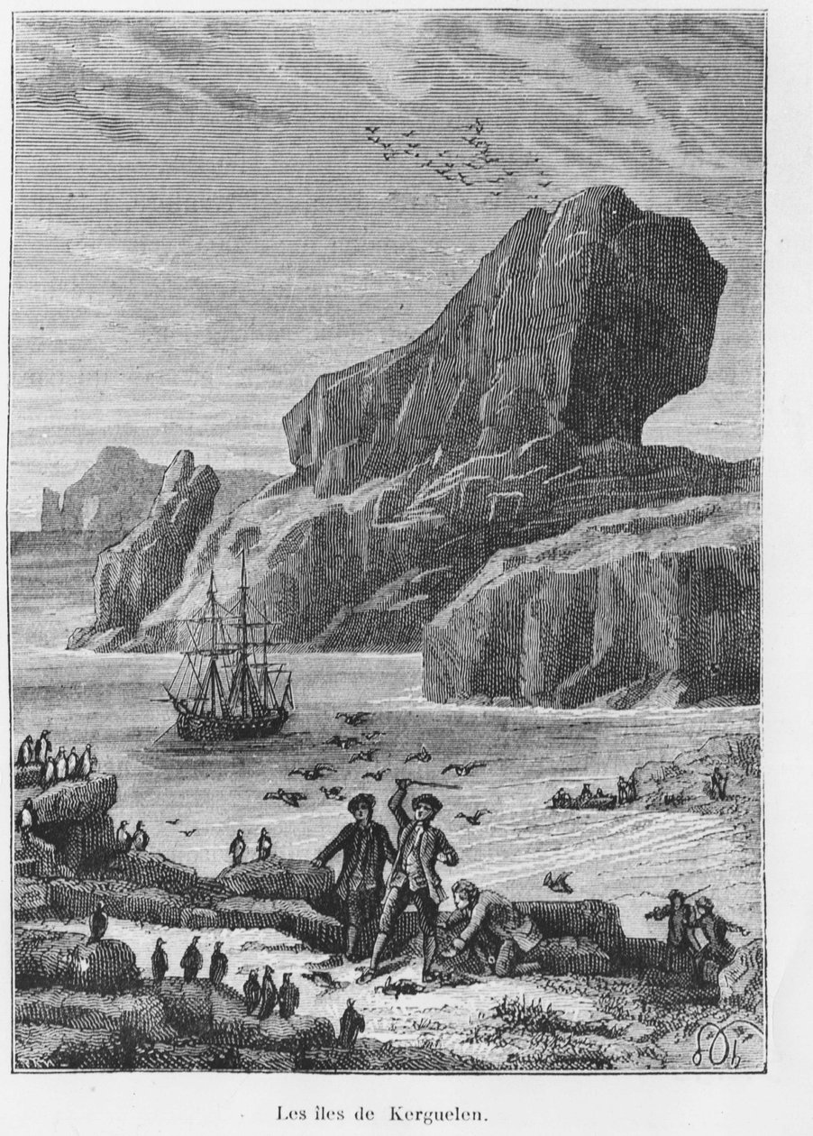 Oppdagelser og utforskninger: øyene Kerguelen - i "" Voyageurs du 1700- og 1800-tallet, av Jules Verne, red. Hetzel et Cie, Paris. av Unknown artist