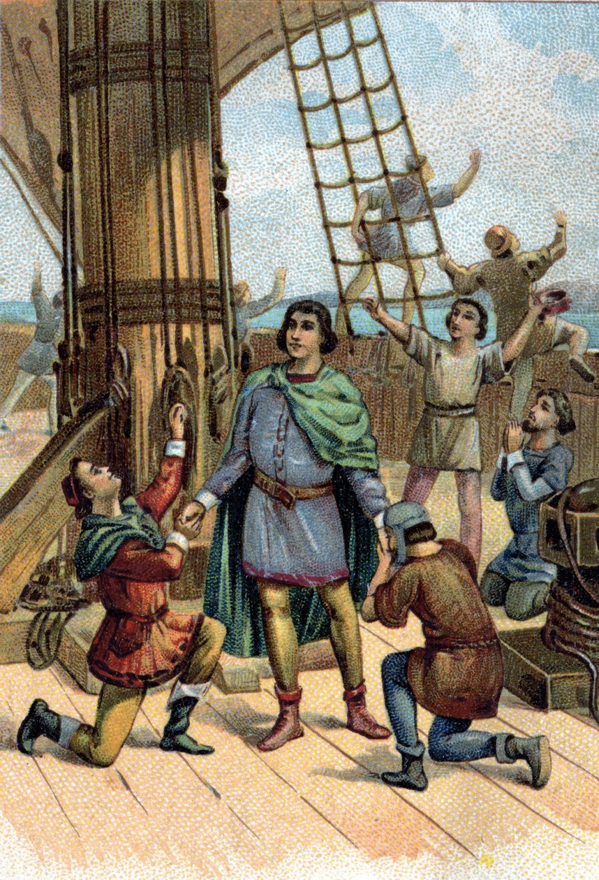 Discovery of America av Christopher Columbus (Cristoforo Colombo) i 1492. av Unknown artist
