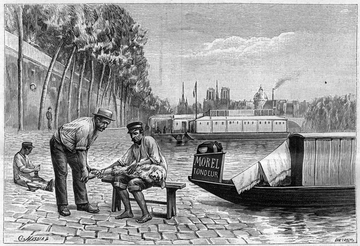 Hundeskjæring nær broen til Solferino i Paris - gravering i "La nature"" fra 1892. av Unknown artist