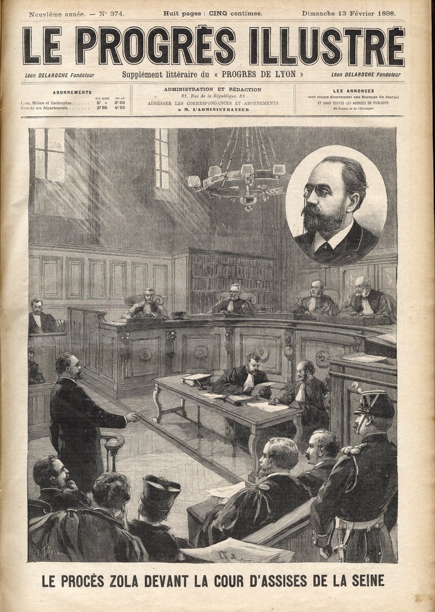 Dreyfus-sak: Emile Zola (1840-1902) ved notretten for rettssaken mot Alfred Dreyfus av Unknown artist