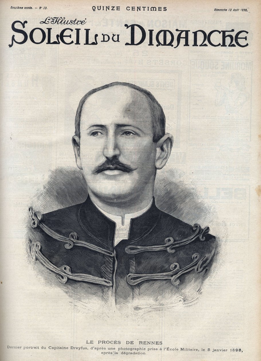Dreyfus case: portrait of Alfred Dreyfus (1859-1935) after his degradation during the Rennes trial. Engraving in “” Le sun-du-dimanche””, August 13 av Unknown artist