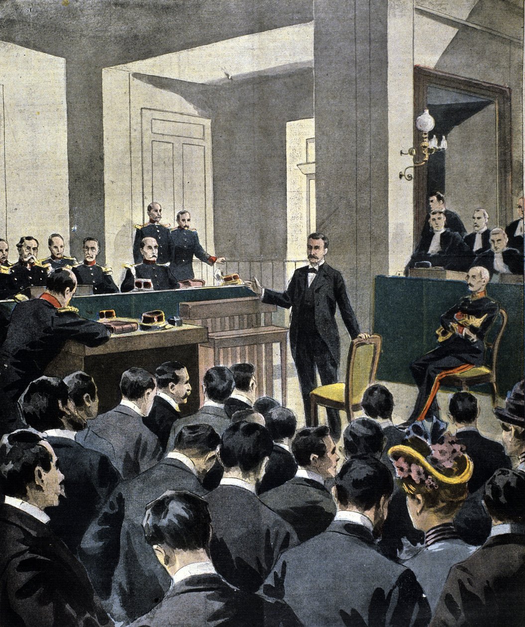 Dreyfus-saken: vitnesbyrd fra oberstløytnant Georges Picquart (1854-1914) ved rettssaken mot forfatteren Emile Zola (etter brevet J