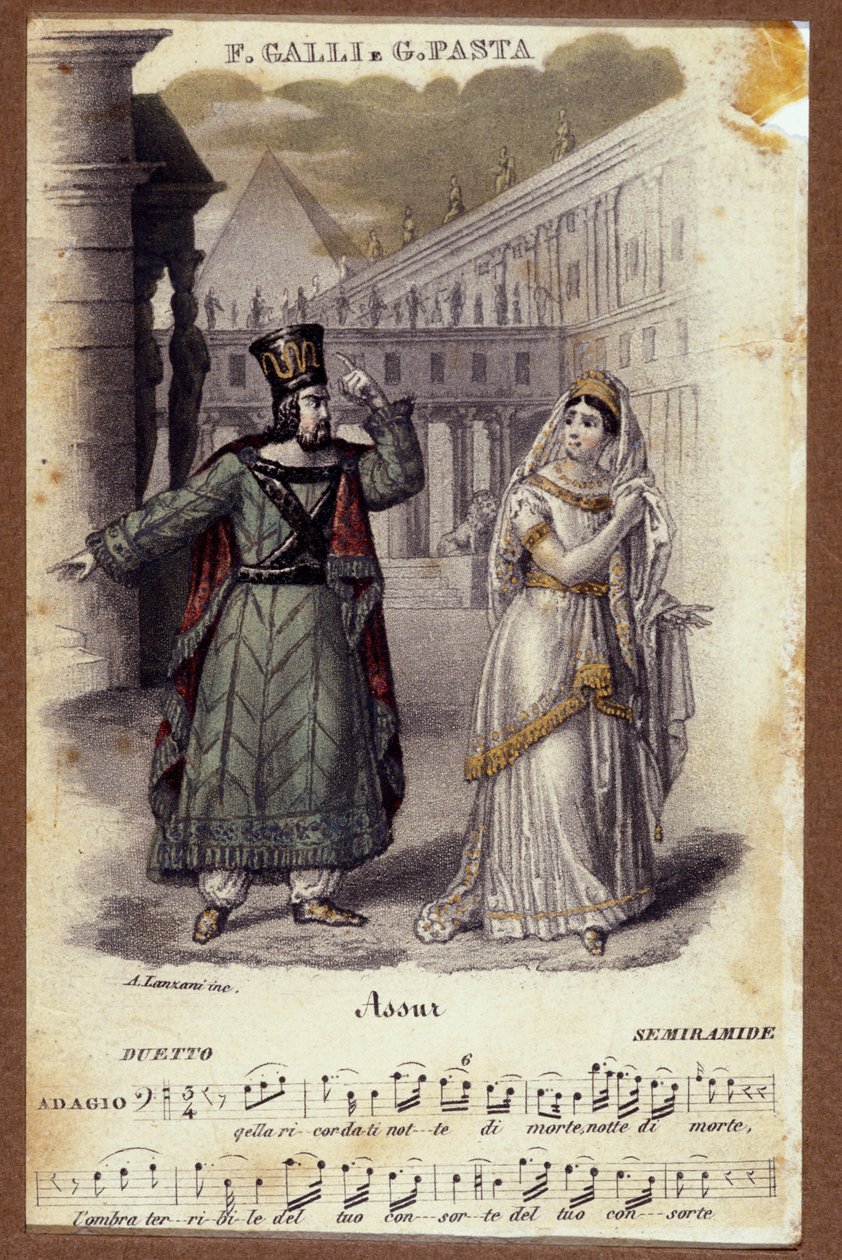Duo mellom Giuditta Pasta og Filippo Galli i operaen "Semiramide" "(Semiramis) av Gioachino Rossini (1792-1868) av Unknown artist