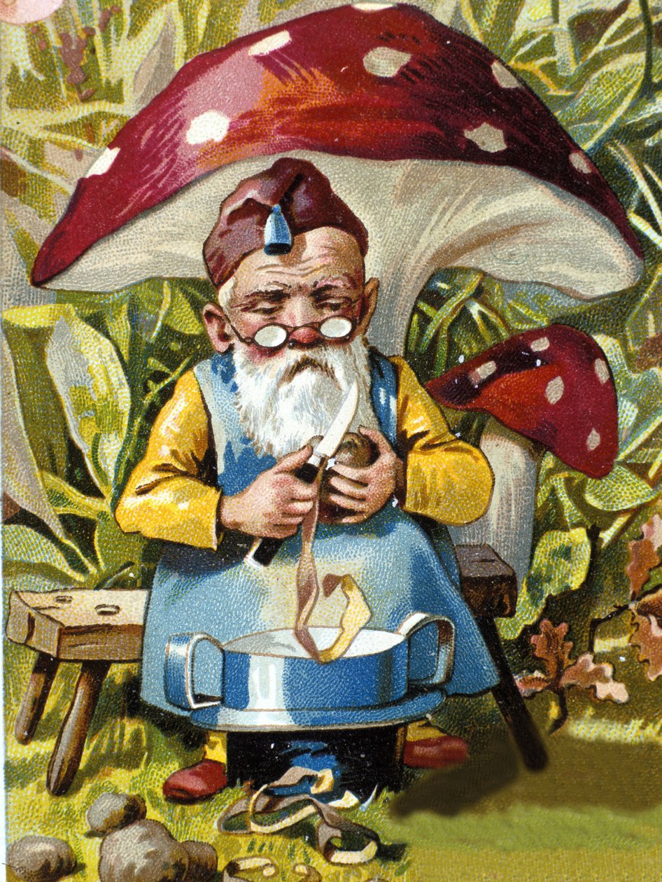 Dverg eller farfadet potetskreller. 1800-talls kromolitografi. av Unknown artist
