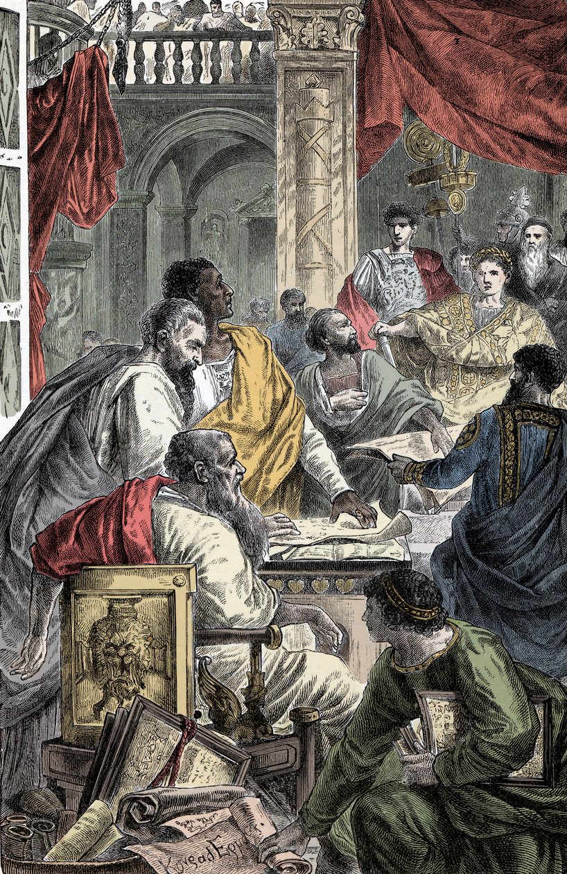 Det økumeniske råd i Nicea - Representasjon av det første rådet i Nicea, det første økumeniske råd, i 325 e.Kr. JC tilkalt av keiser Konstantin I. av Unknown artist
