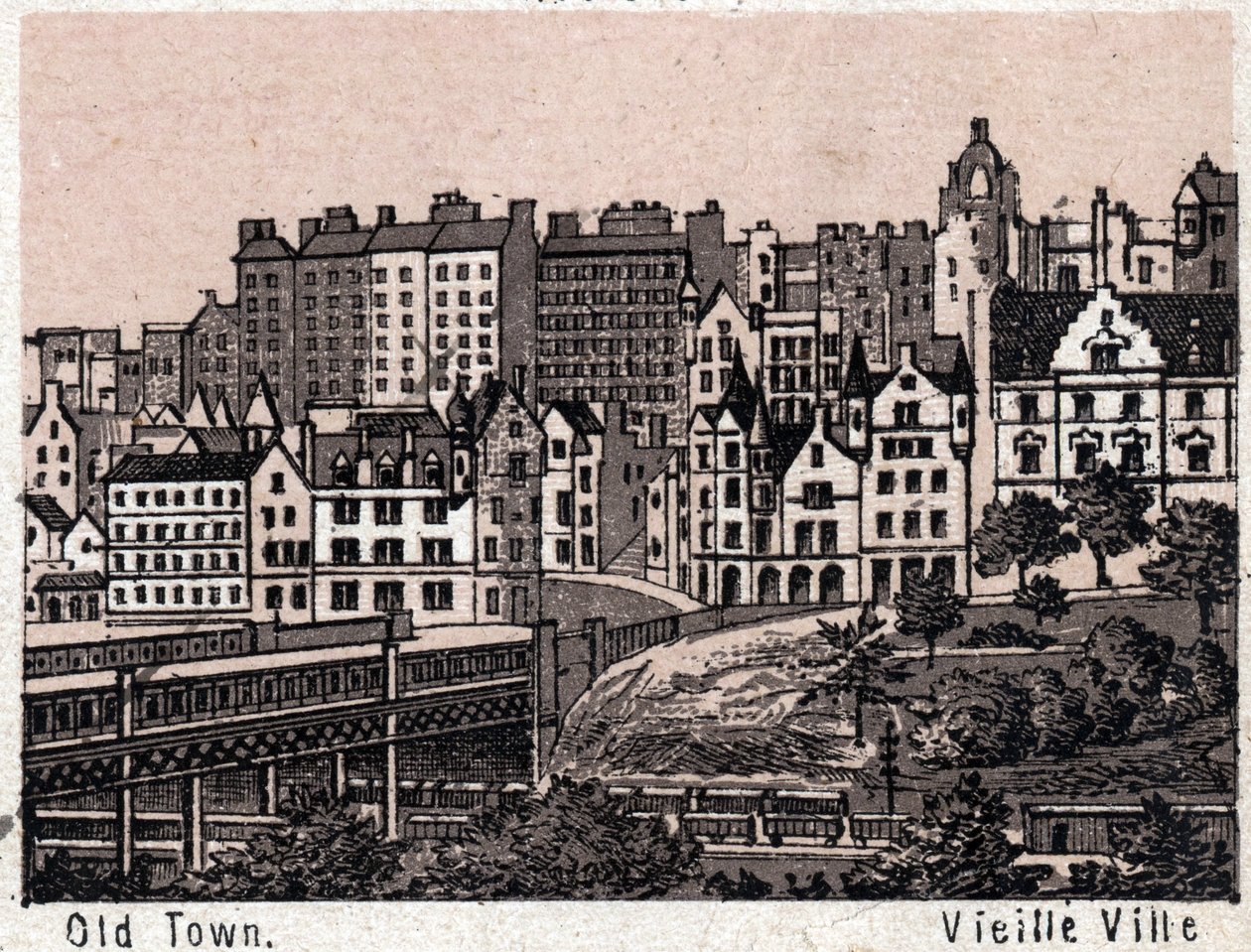 Edinburgh, Skottland: utsikt over gamlebyen i Edinburgh. i "" Verden illustrerer 168 visninger"" Udatert (slutten av 1800-tallet) av Unknown artist