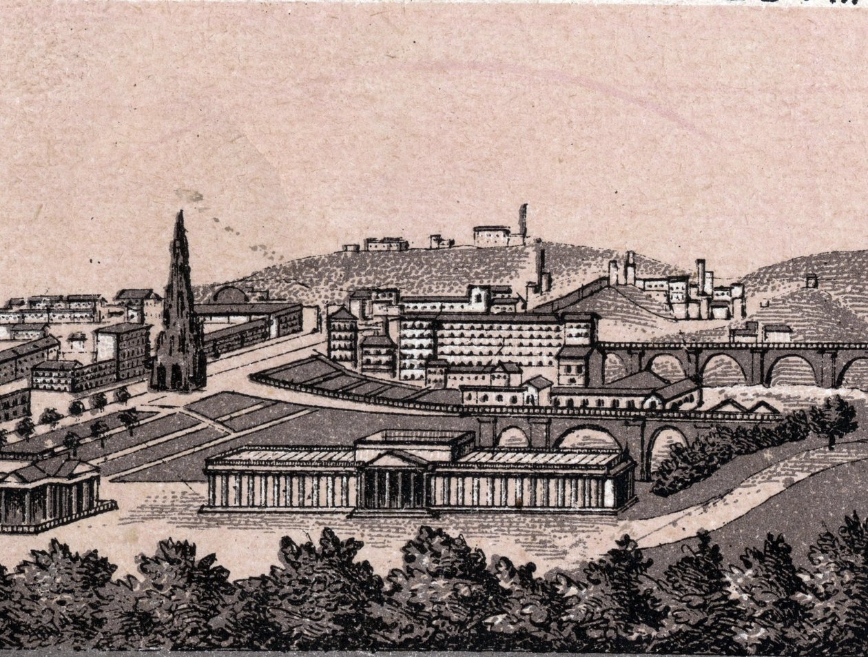 Edinburgh, Skottland: utsikt over byen tatt fra slottet i Edinburgh. i "" Verden illustrerer 168 visninger"" Udatert (slutten av 1800-tallet) av Unknown artist