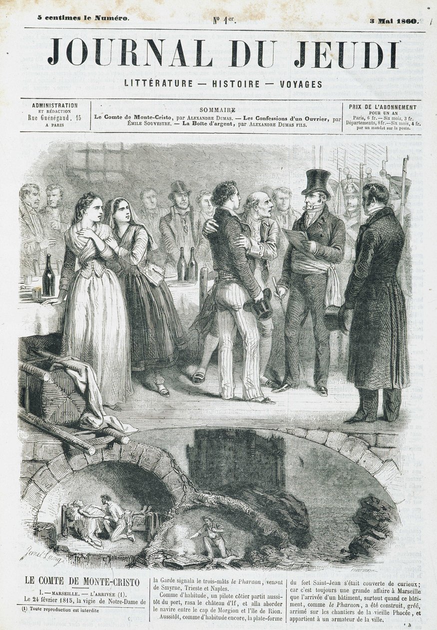Edmond Dantes, greven av Monte Cristo (Monte Cristo) har mottakelse - i "" Le Journal du Thursday"" fra 03.05.1860 av Unknown artist