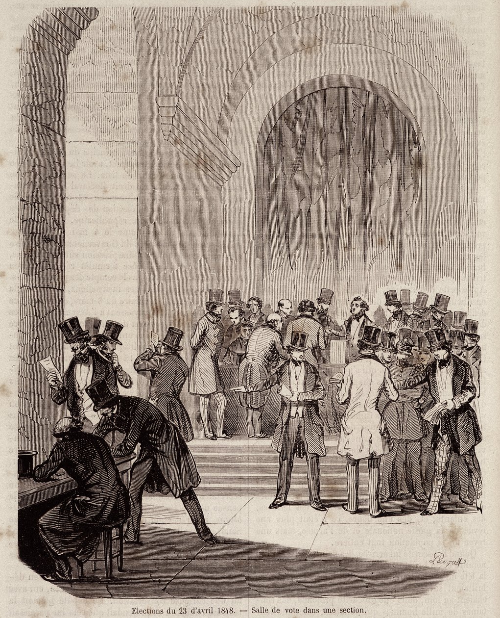 Valg 23. april 1848: stemmelokale i en seksjon - i "" Samtidens populærhistorie"" av Unknown artist