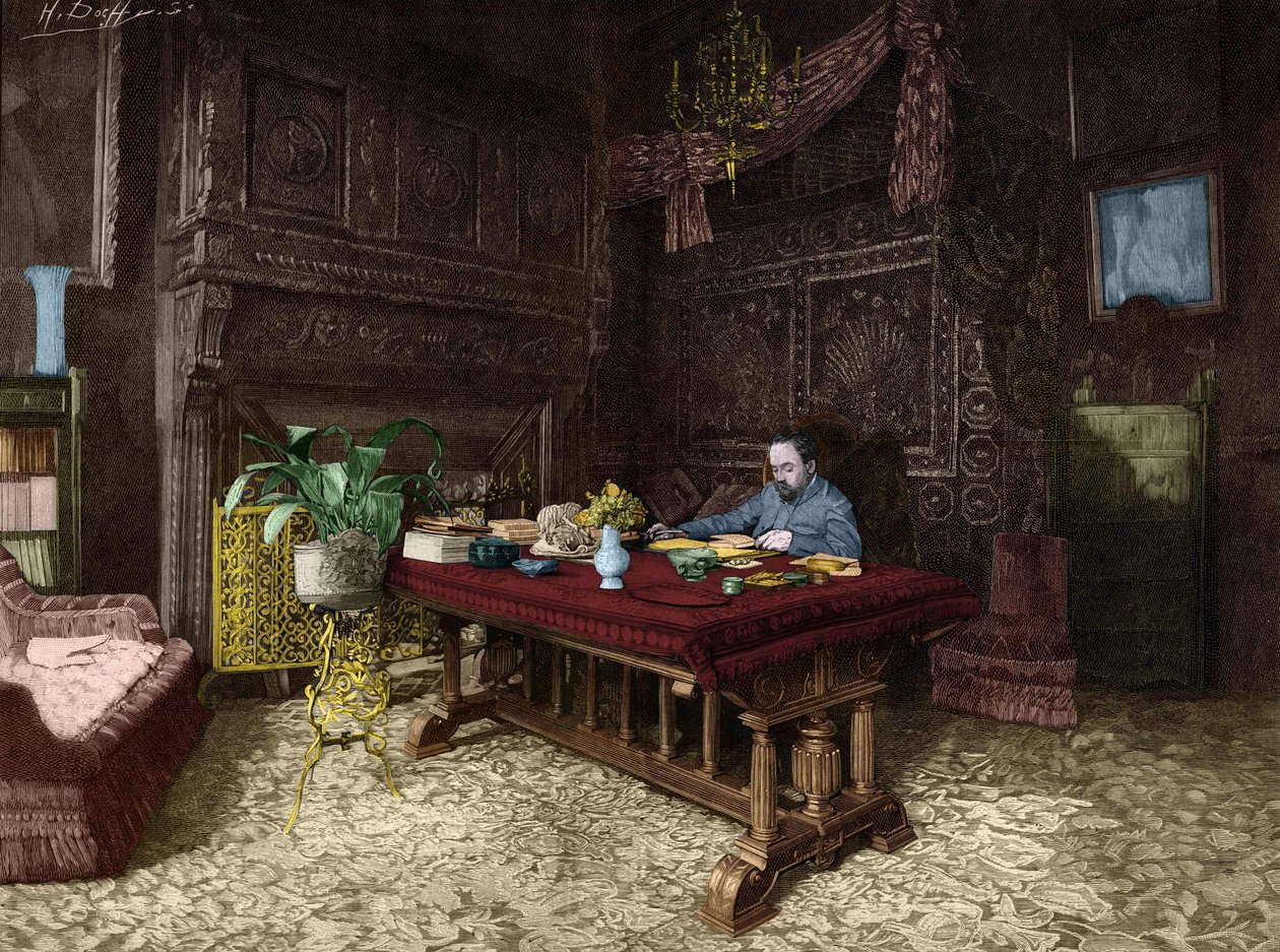 Emile Zola (1840-1902) in his office in Medan. av Unknown artist