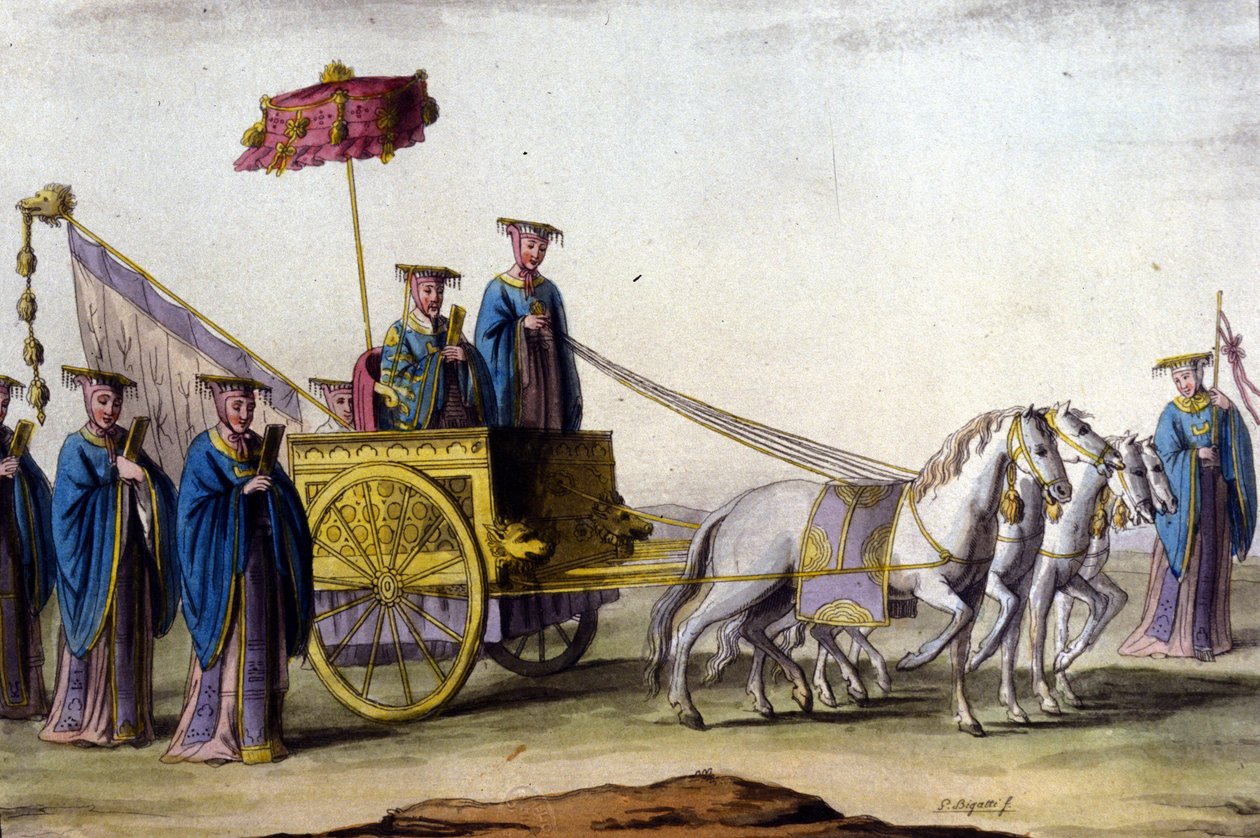 Keiser av Ming-dynastiet på sin vogn - i” Le costume ancien et moderne””” av J. Ferrario, red. Milan av Unknown artist