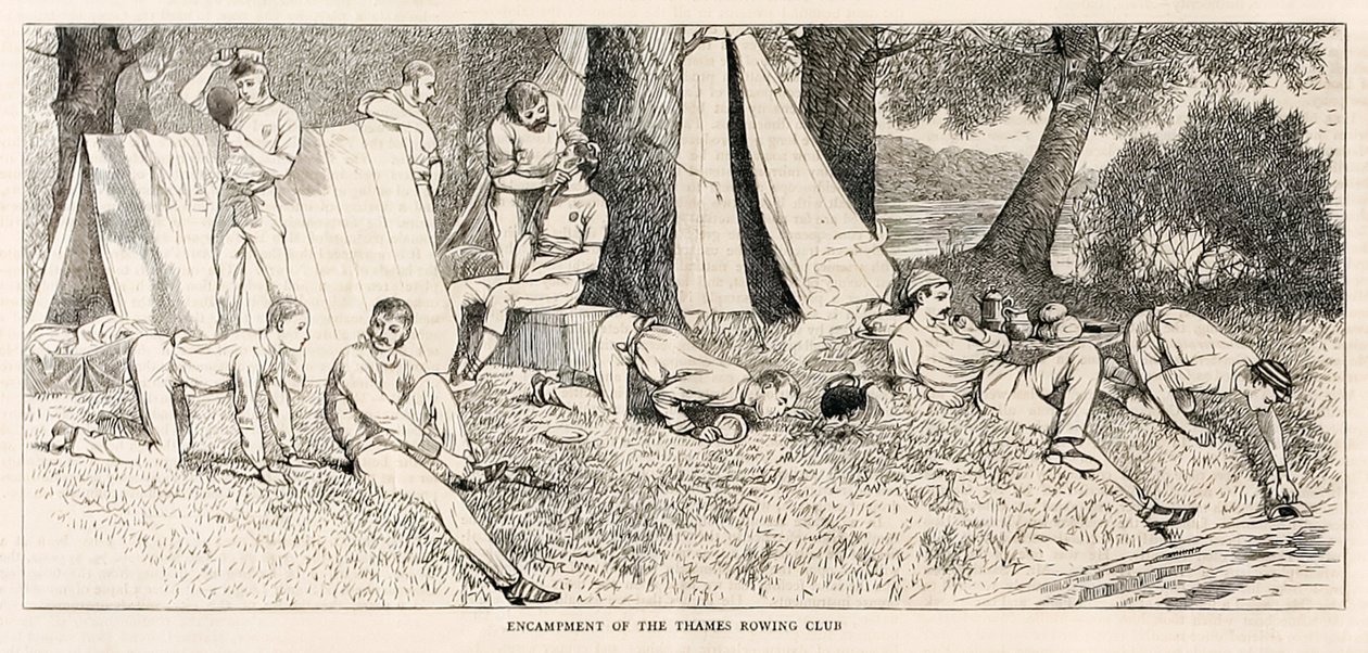 Leir av Thames Roing Club.? fra ?Skisser fra en damplansering på Henley Regatta? utgitt i juli 1878 av Unknown