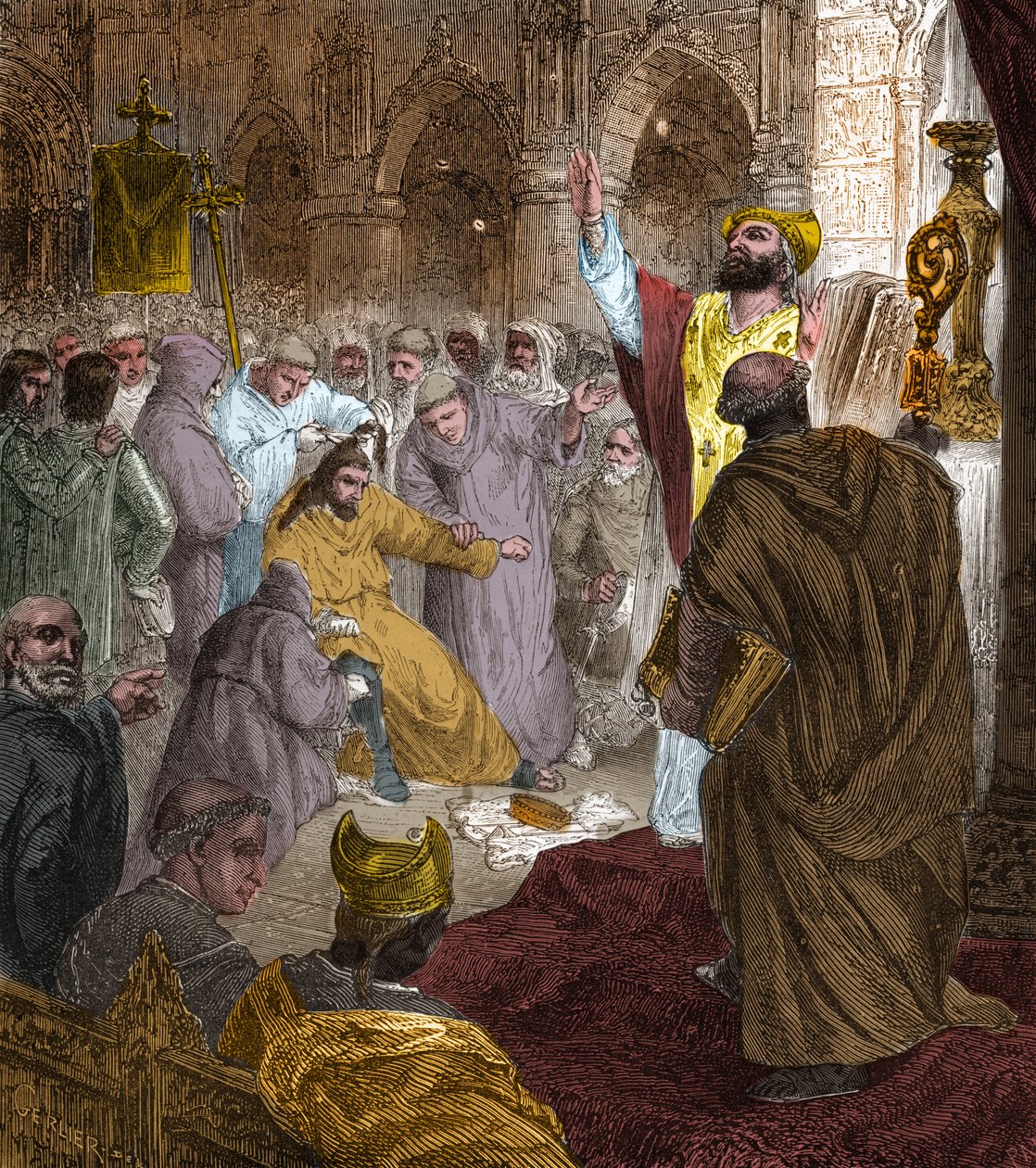 Slutten av det merovingerske dynastiet, 751: avsetting av kong Childerik III (714-754) av Pepin the Brief (714-768). av Unknown artist