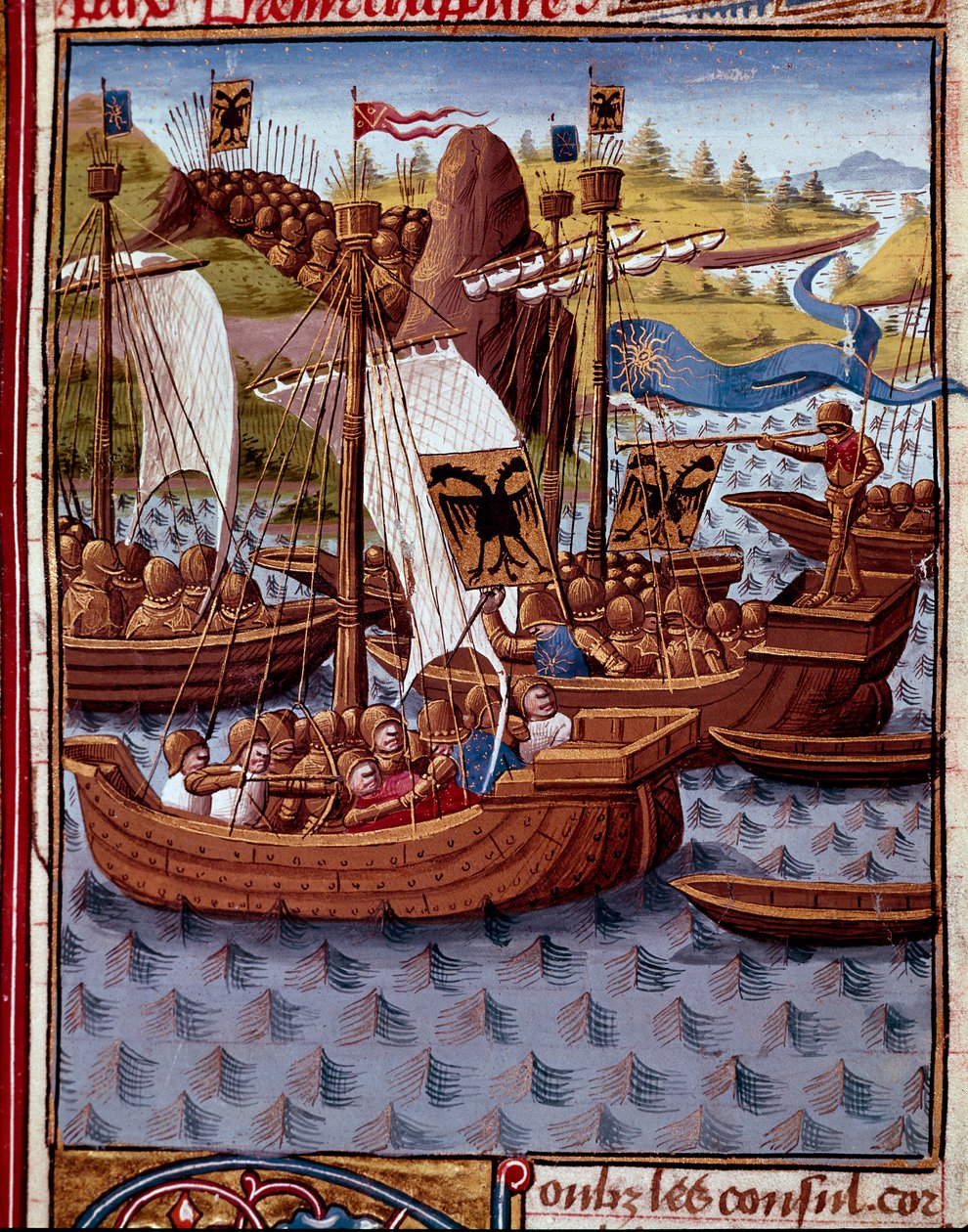 Fiender ankommer Roma for å be om fred fra romerne Miniatyr fra "" Roman History"" (Ad urbe condita) av Titus Live (59 f.Kr.-17 e.Kr.) (Titus Livius), oversatt av Pierre Bressuire (ms. 310) 1450- 1500 - Chantilly, musee Conde - Fiendene kommer til Roma t av Unknown artist