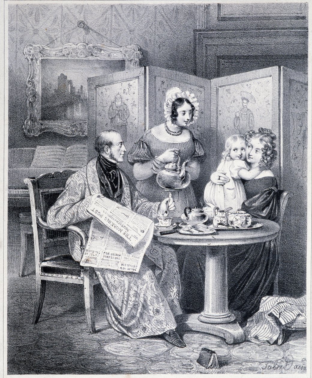 Engelsk par som tar te - 1800-tallet. av Unknown artist