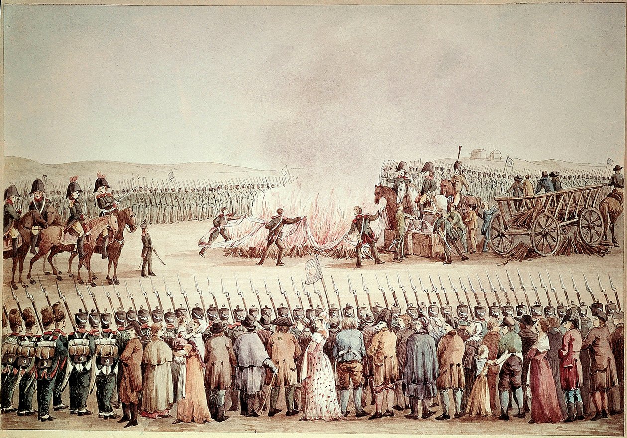 Engelske varer ble brutt etter ordre fra Napoleon I Bonaparte under den kontinentale blokaden i 1806. I det første imperiet er Continental Blockade navnet som ble gitt til Napoleons politikk med å ødelegge Storbritannia ved å hindre det fra å handle med r. av Unknown artist