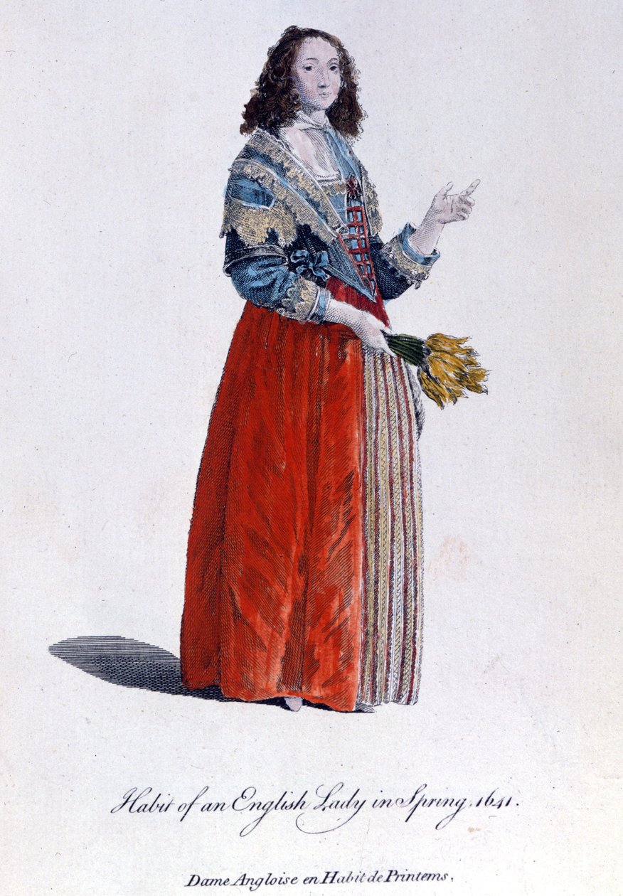 Engelsk kvinne i vårkjole i 1641. Gravering fra 1800-tallet. av Unknown artist