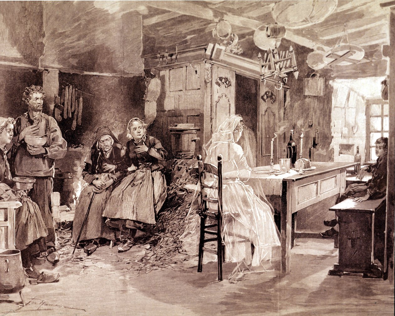 Gravering som viser en bretonsk legende om at spøkelsene til mennesker som døde på sjøen skulle presentere seg for sine kjære hver 1. november. av Unknown artist