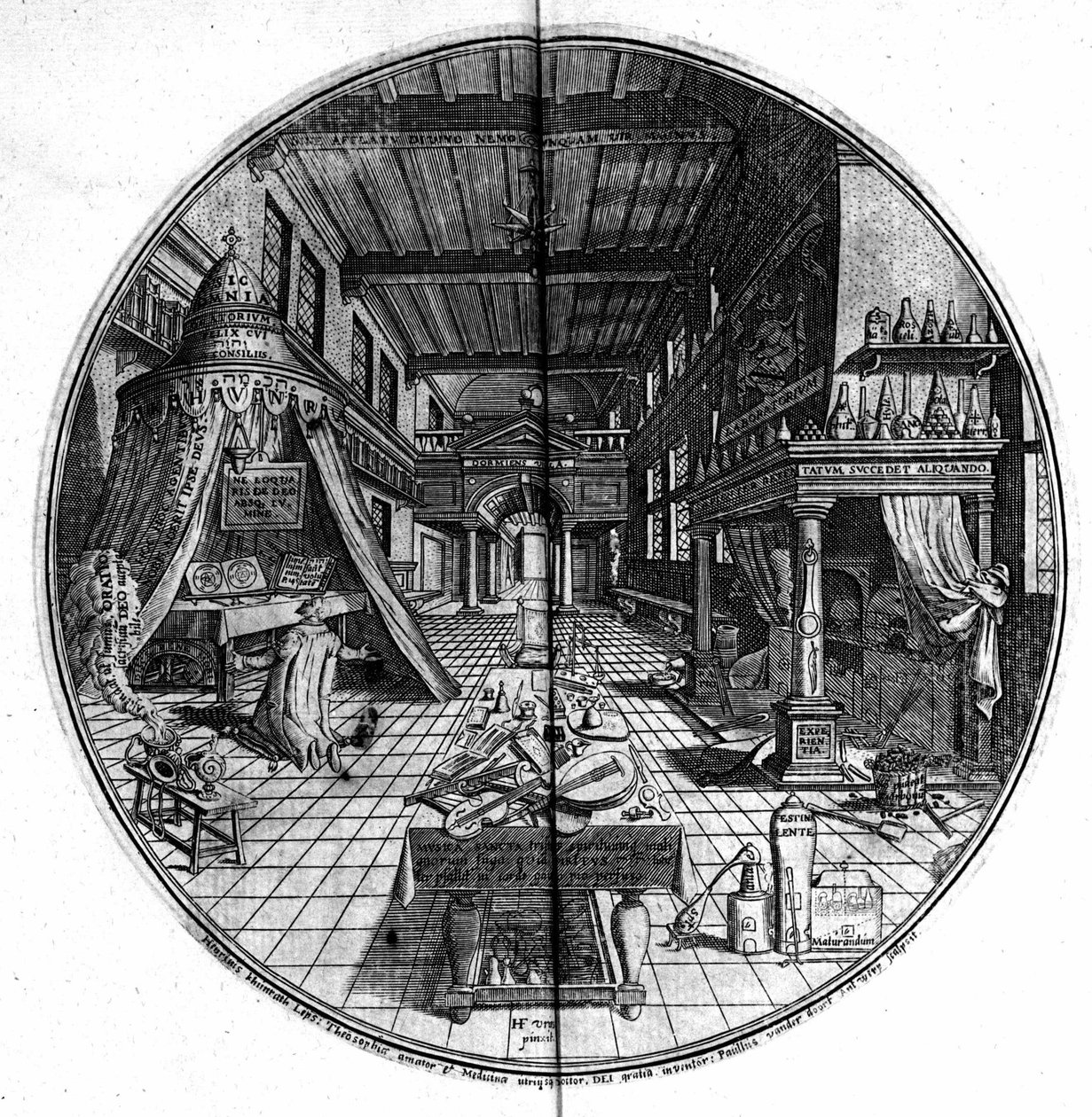 Gravering av "Amphitheatre of Eternal Wisdom". (Amfiteater for evig visdom) (Hamburg: n.n. av Unknown artist