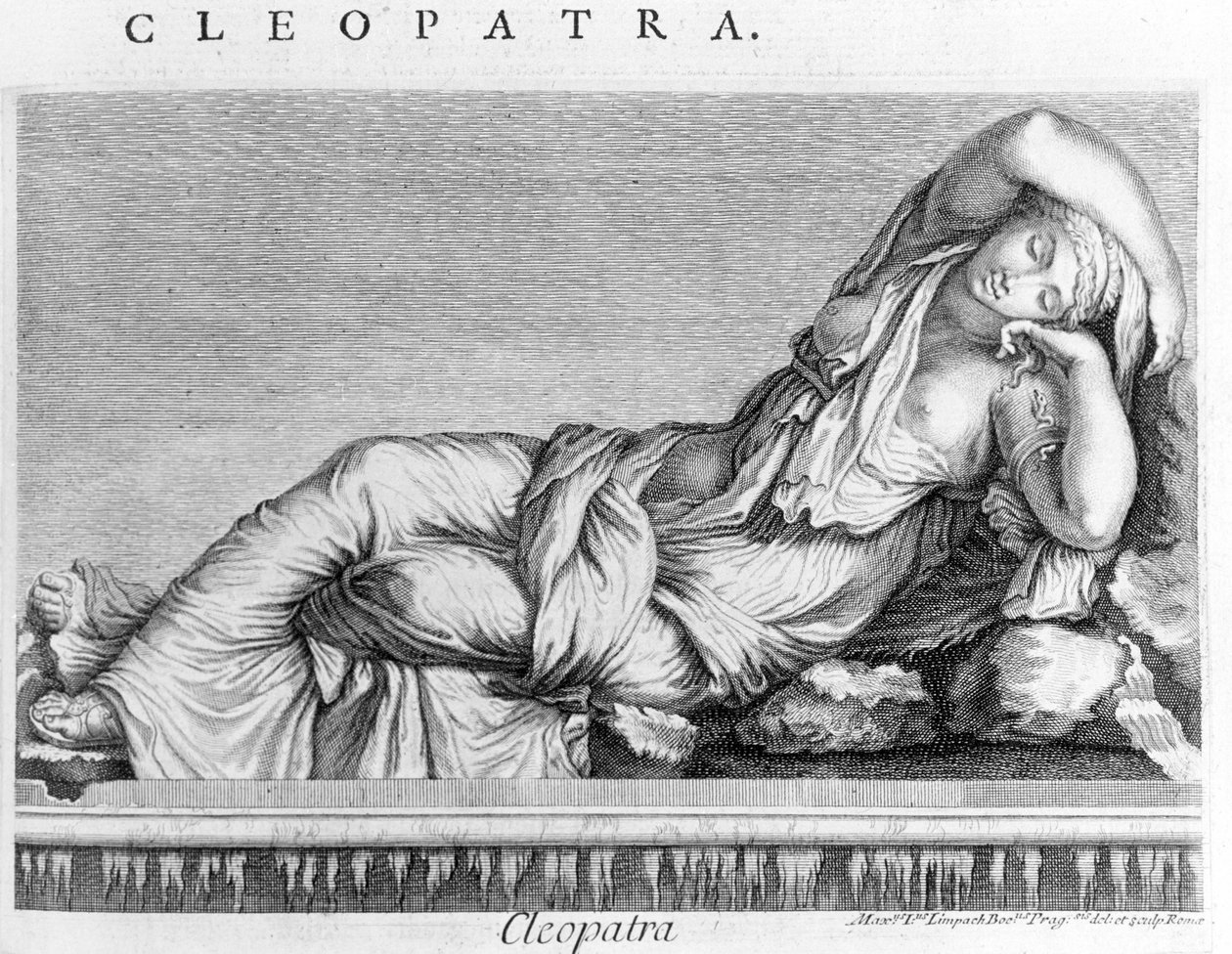 Gravering som representerer Cleopatra (-69 - -30). sd. 1800-tallet. av Unknown artist