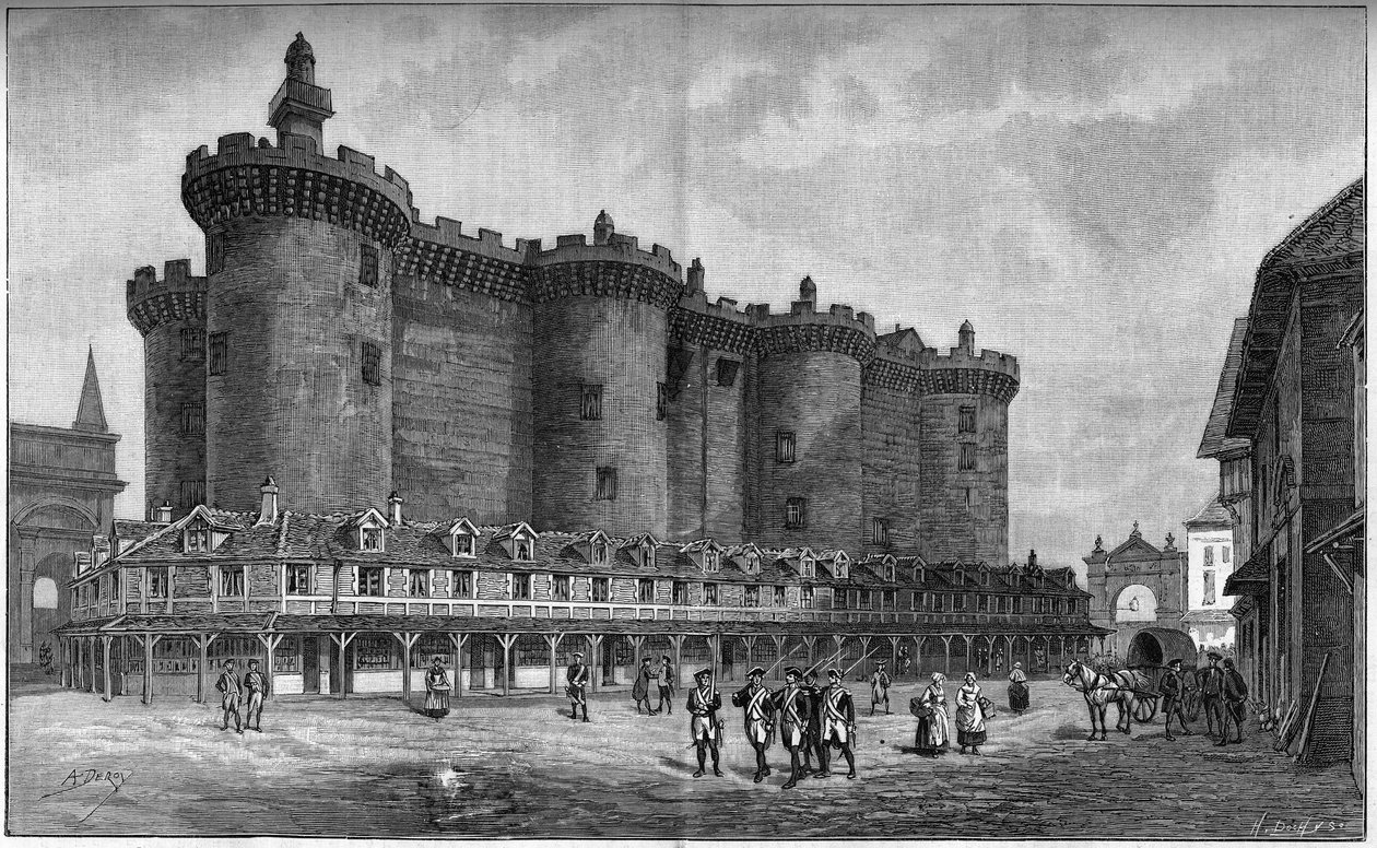 Gravering som representerer Bastille-distriktet, med fengselet, i 1788. av Unknown artist