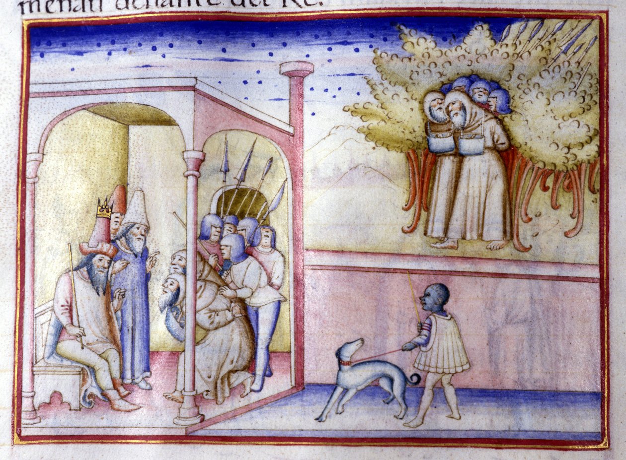 Episode av livet til Josafat av Juda (868 f.Kr. - 847 f.Kr.). 1300-talls manuskript. Milano, Bibl, Braidense. av Unknown artist