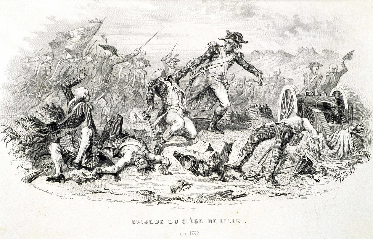 Episode av beleiringen av Lille i 1792 - i "" Fasttes de Gardes Nationales de France""" av Unknown artist