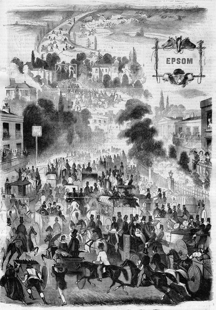 Epsom Horse Races i England - Gravering i "" Le Journal Illustrious"" av Unknown artist