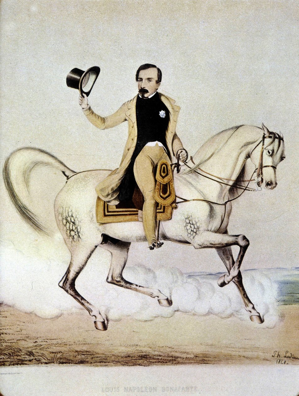 Rytterportrett av Louis Napoleon Bonaparte (Louis-Napoleon III) i sivile klær i 1848. av Unknown artist