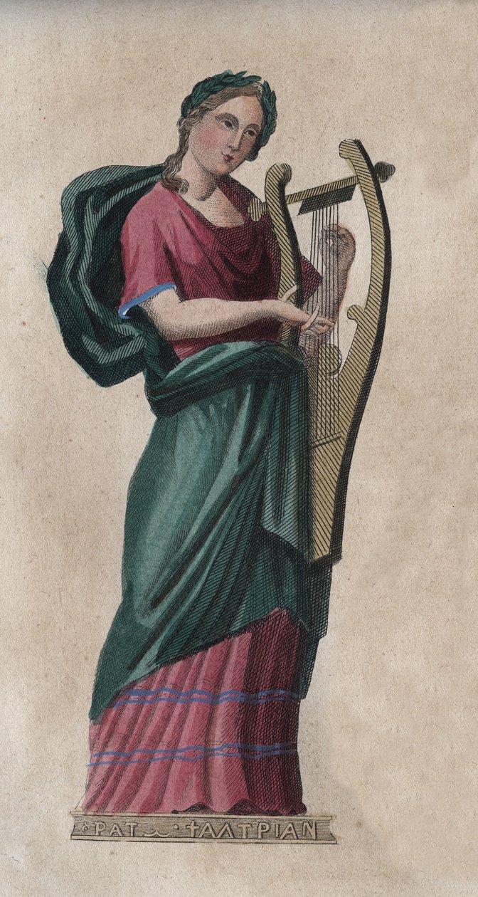 Erato, Muse of Song and Poetry - gravering fra "" skikker og tradisjoner til alle folkeslag i universet. Det vil si historien om regjeringen, lovene, militsen, om religionen til alle nasjoner fra de fjerneste tider til i dag "1856 av Unknown artist