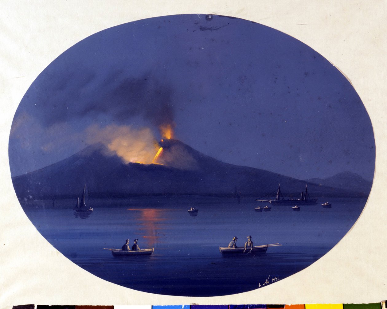 Natteutbrudd av Etna sett fra havet utenfor Catania. Anonymt maleri fra 1800-tallet. av Unknown artist