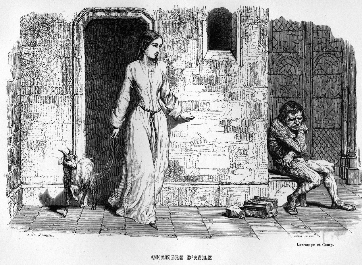 Esmeralda meets Quasimodo - in Notre Dame de Paris. av Unknown artist