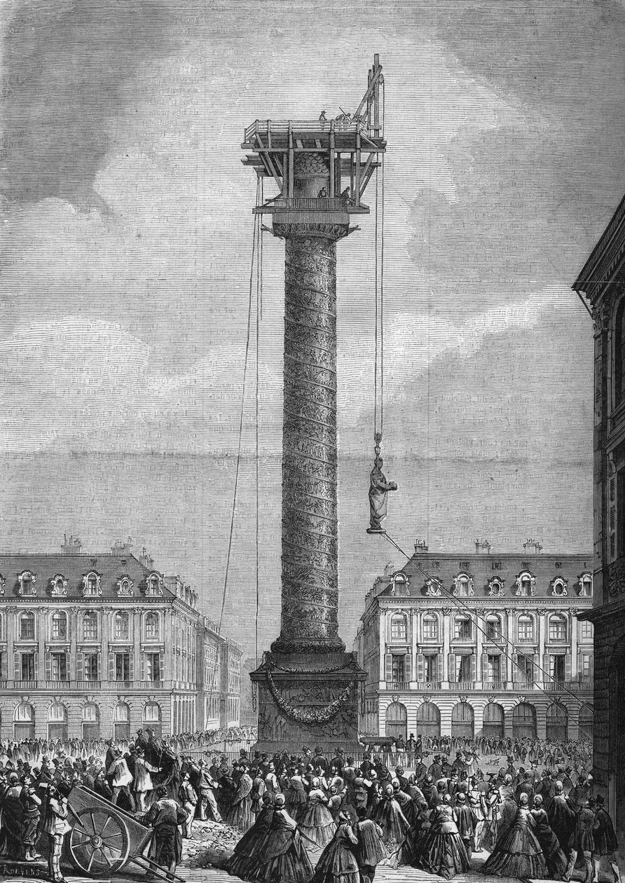 Etablering av den nye statuen (som representerer Napoleon I) over søylen på Place Vendome i 1. arrondissement i Paris 4. november av Unknown artist