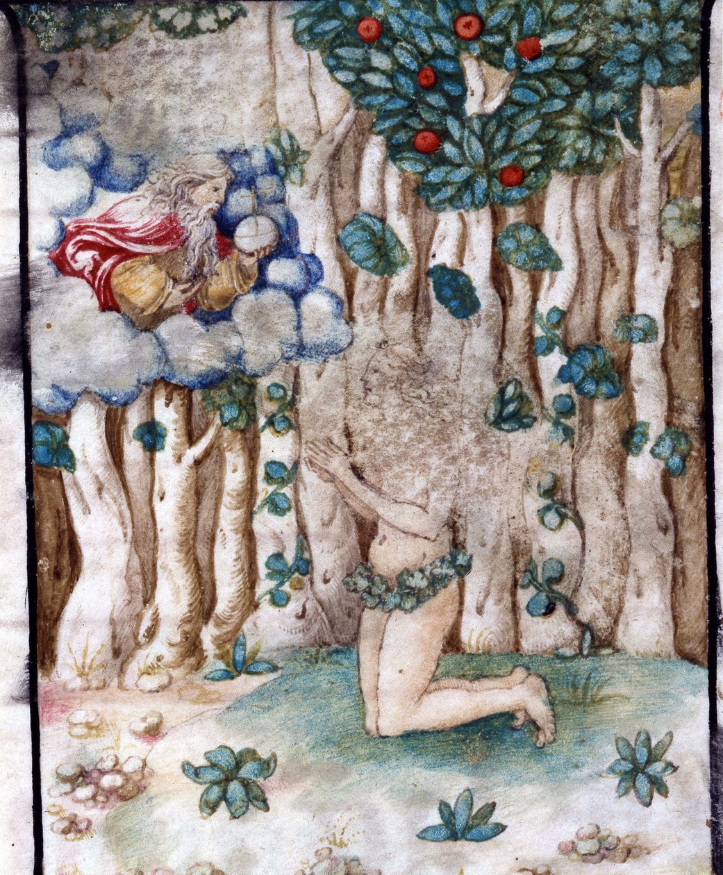 Eva i det jordiske paradis (Eden). Det 16. århundre. Den kronede jomfruens kirke, Lodi. av Unknown artist