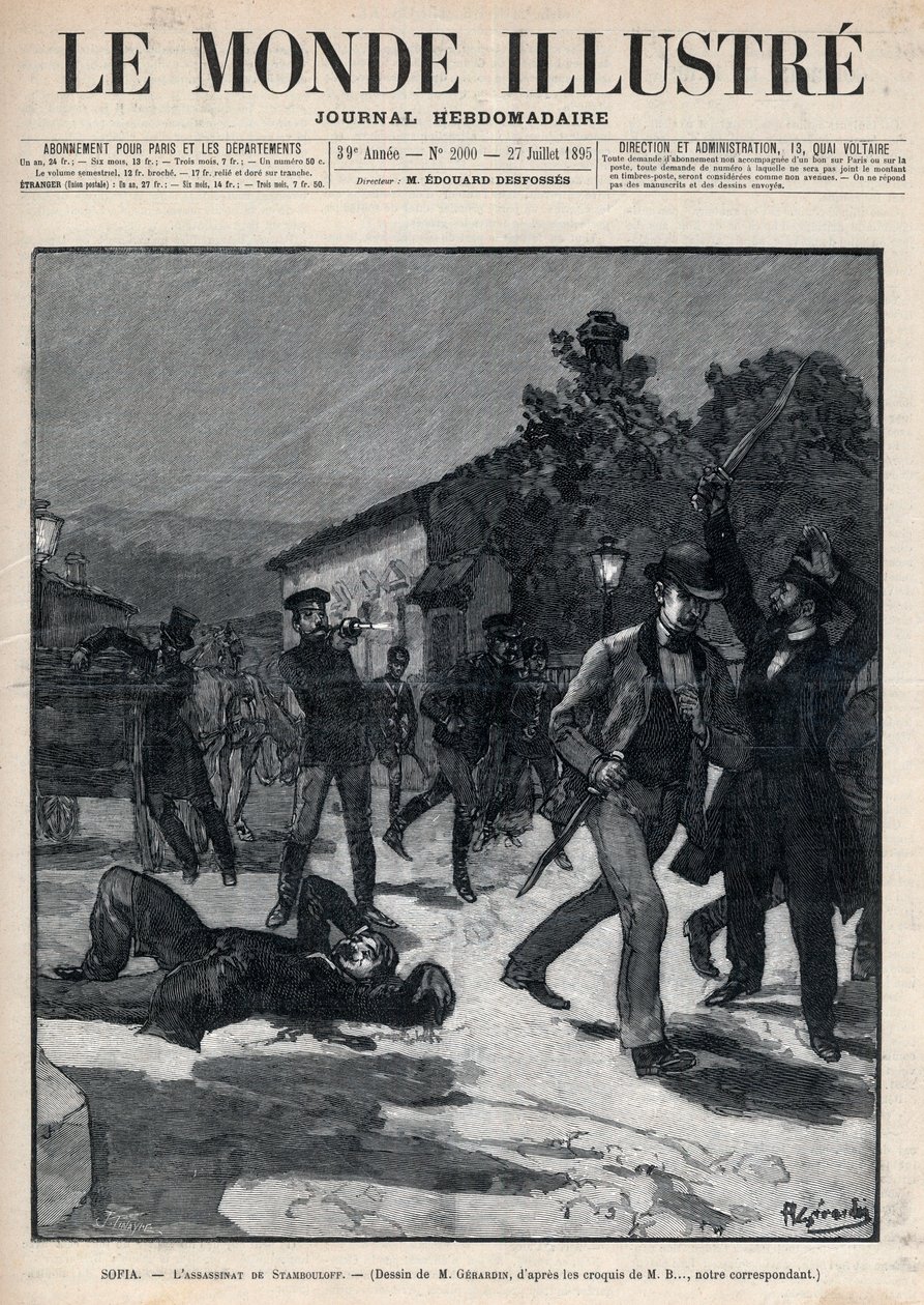 Hendelser i Bulgaria: Attentatet på Mr Beltchef i nærvær av Stefan Stambolov (1854-95) - Sofia av Unknown artist