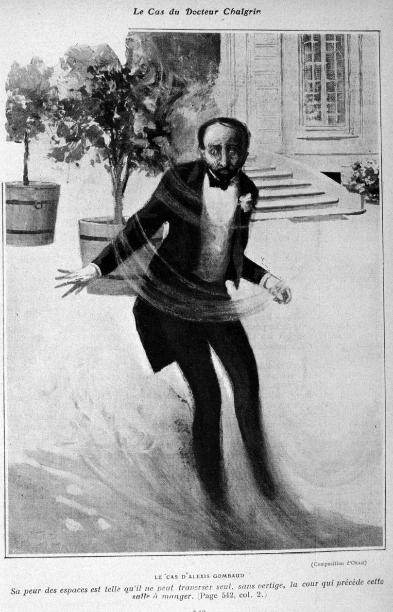 Eksempel på agorafobi eller frykt for åpne områder. Saken om Alexis Gombaud som ikke kunne krysse gårdsplassen til huset sitt alene. av Unknown artist