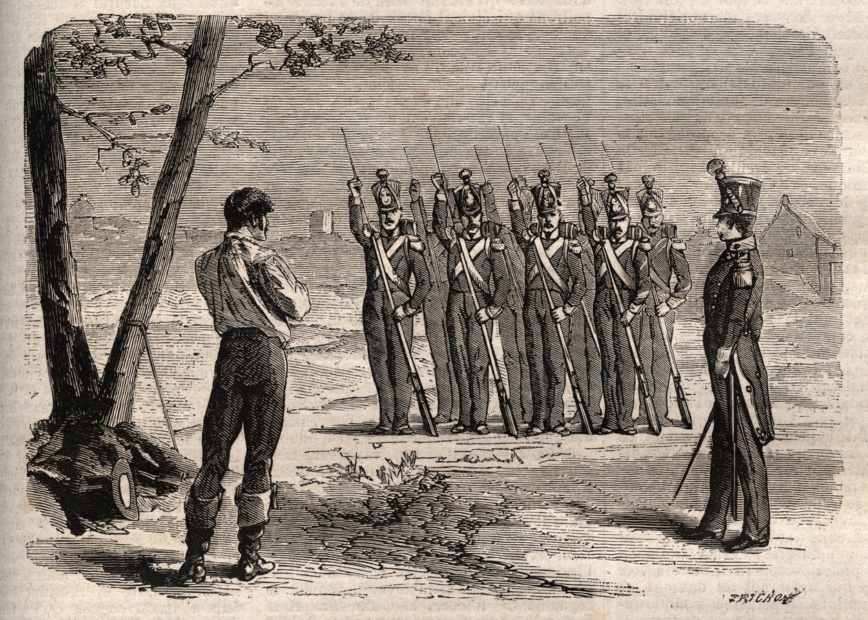 Execution of French colonel Charles de Labedoyere (1786-1815) shot in Paris on august 19 av Unknown artist