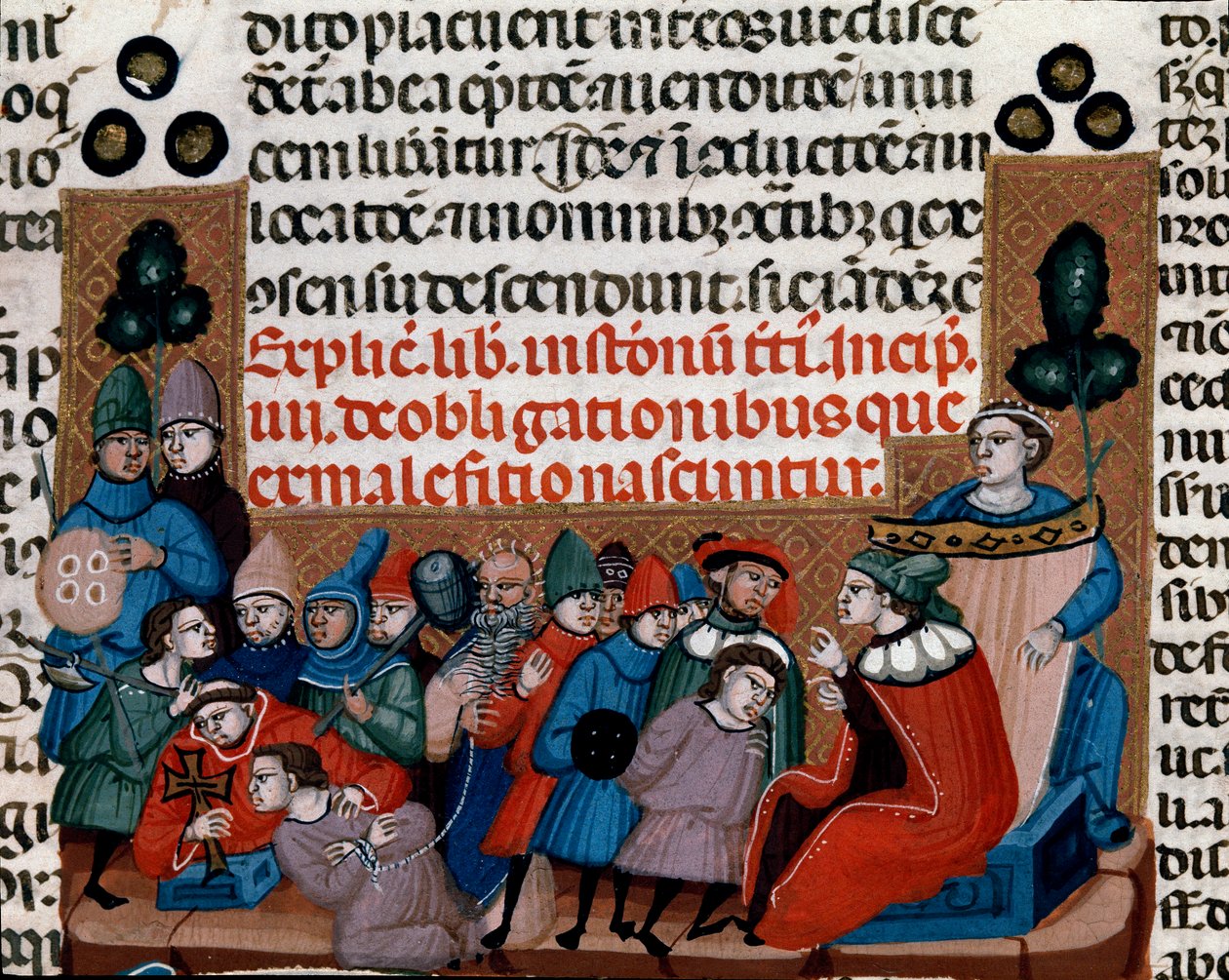 Henrettelse av en domfellelse i miniatyr fra Justinian Code (Codex Justinianus), en samling lover og institusjoner omfordøyd under den romerske keiseren Justinian I av Byzantium (483-565) av Unknown artist