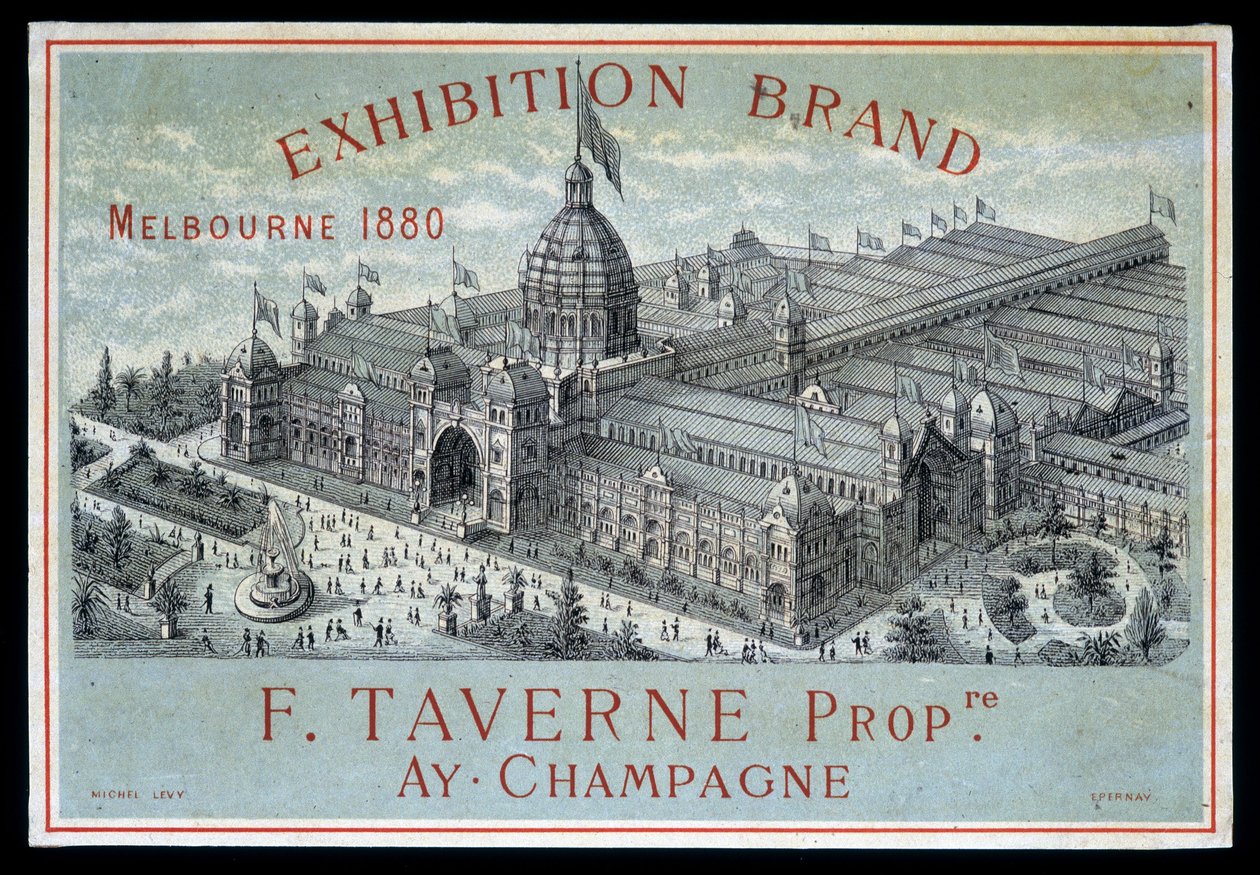 Utstilling av merkevarer i Melbourne 1880: F. Taverne Champagne. av Unknown artist