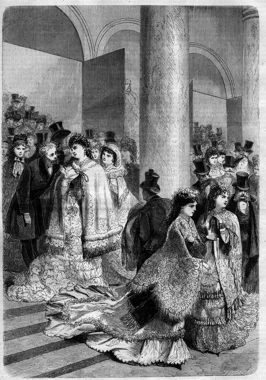 Exit a performance at the boulevard des italiens in Paris. Engraving in “” L