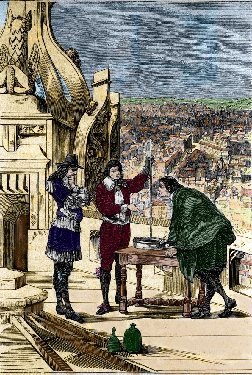 Opplev Blaise Pascal med et kvikksølvbarometer på toppen av Tour Saint Jacques la Boucherie i Paris. av Unknown artist