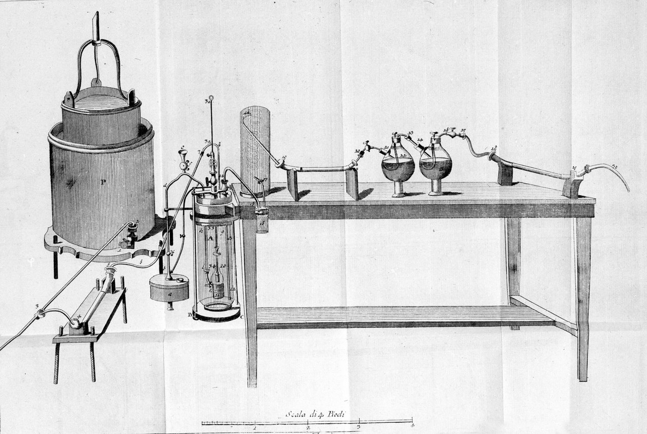 Erfaring fra Lavoisier. Gravering fra begynnelsen av 1800-tallet. av Unknown artist