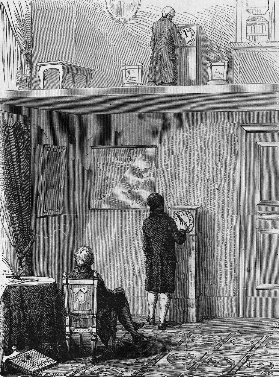 Eksperiment i elektronisk telegrafi utført av Jean Alexandre før Prefet i Wien. I” Album de la Science”, Éditions Jouvet av Unknown artist