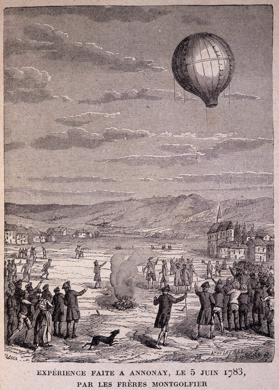Eksperiment gjort på Annonay 5. juni 1783 av Montgolfier Brothers - i "" Les Contemporains", n.d. slutten av 1800-tallet. av Unknown artist