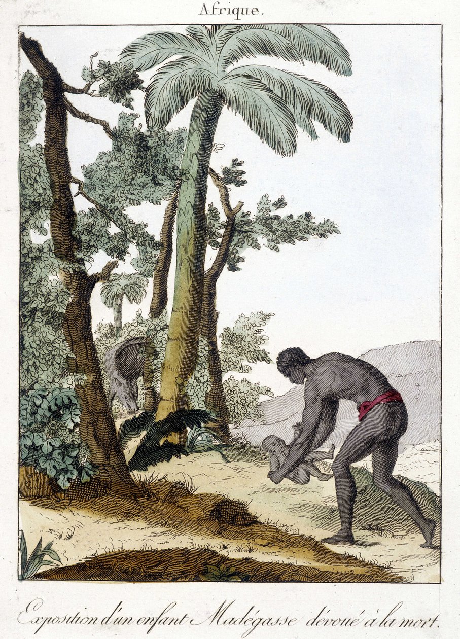 Eksponering (forlatelse) av et barn som døde på Madagaskar - grav. 1811 av Unknown artist