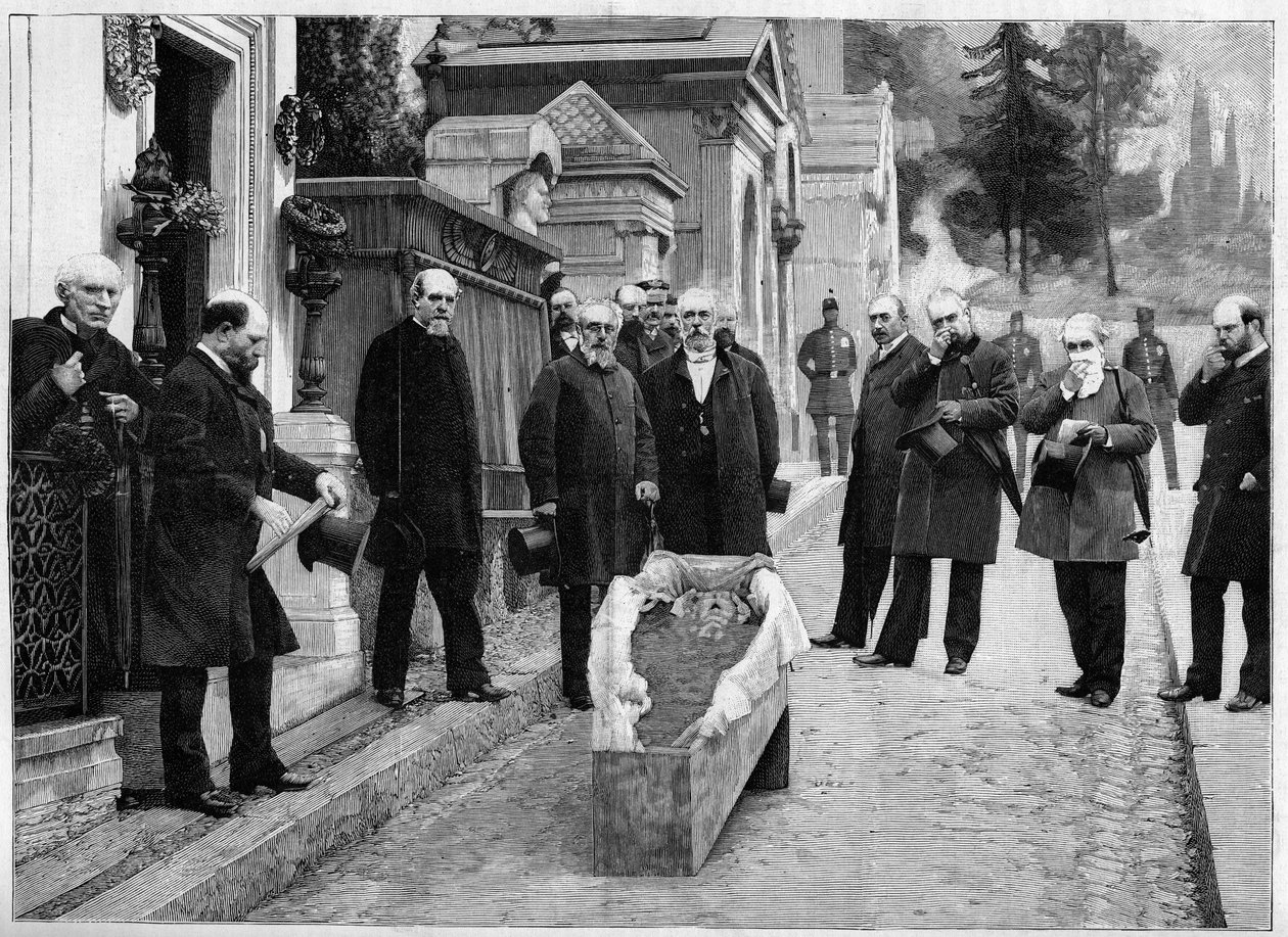 Utgraving av restene av Gioacchino Rossini ved Pere Lachaise, i "The Illustrious World"" av Unknown artist