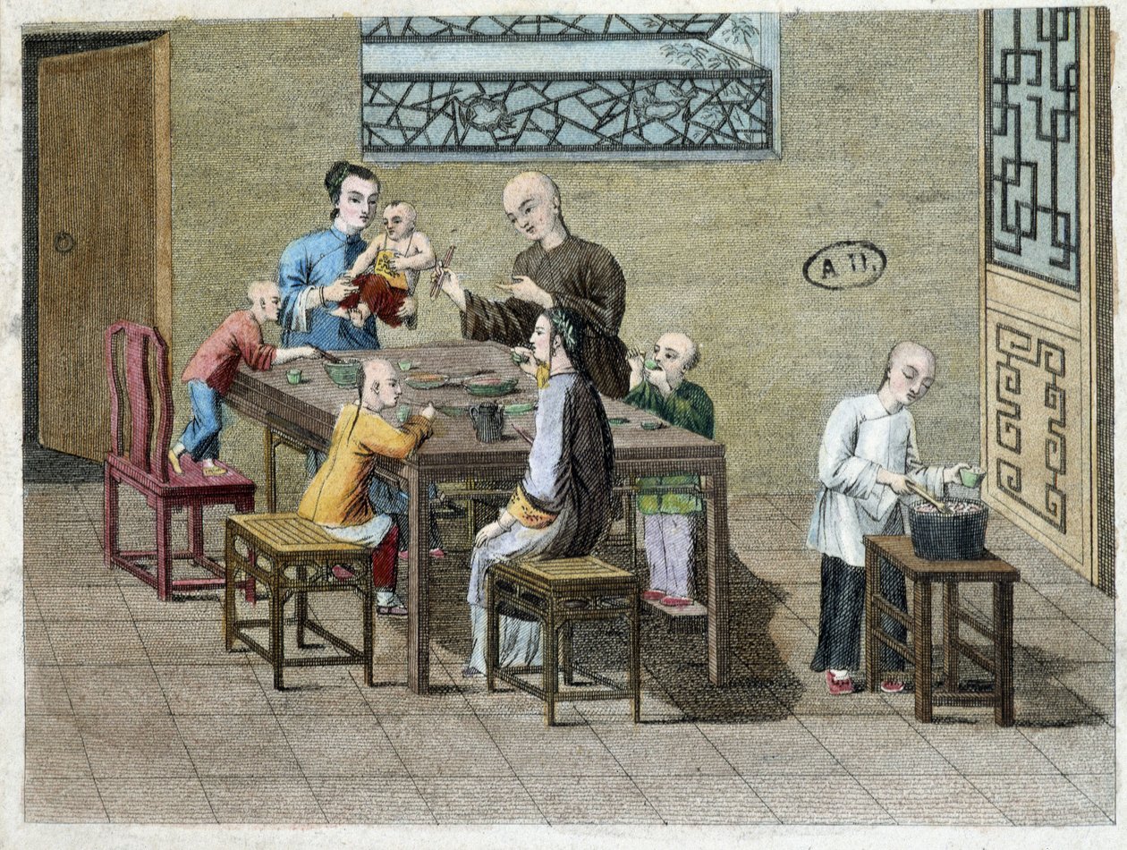 Familiemåltid i Kina på 1800-tallet av Unknown artist