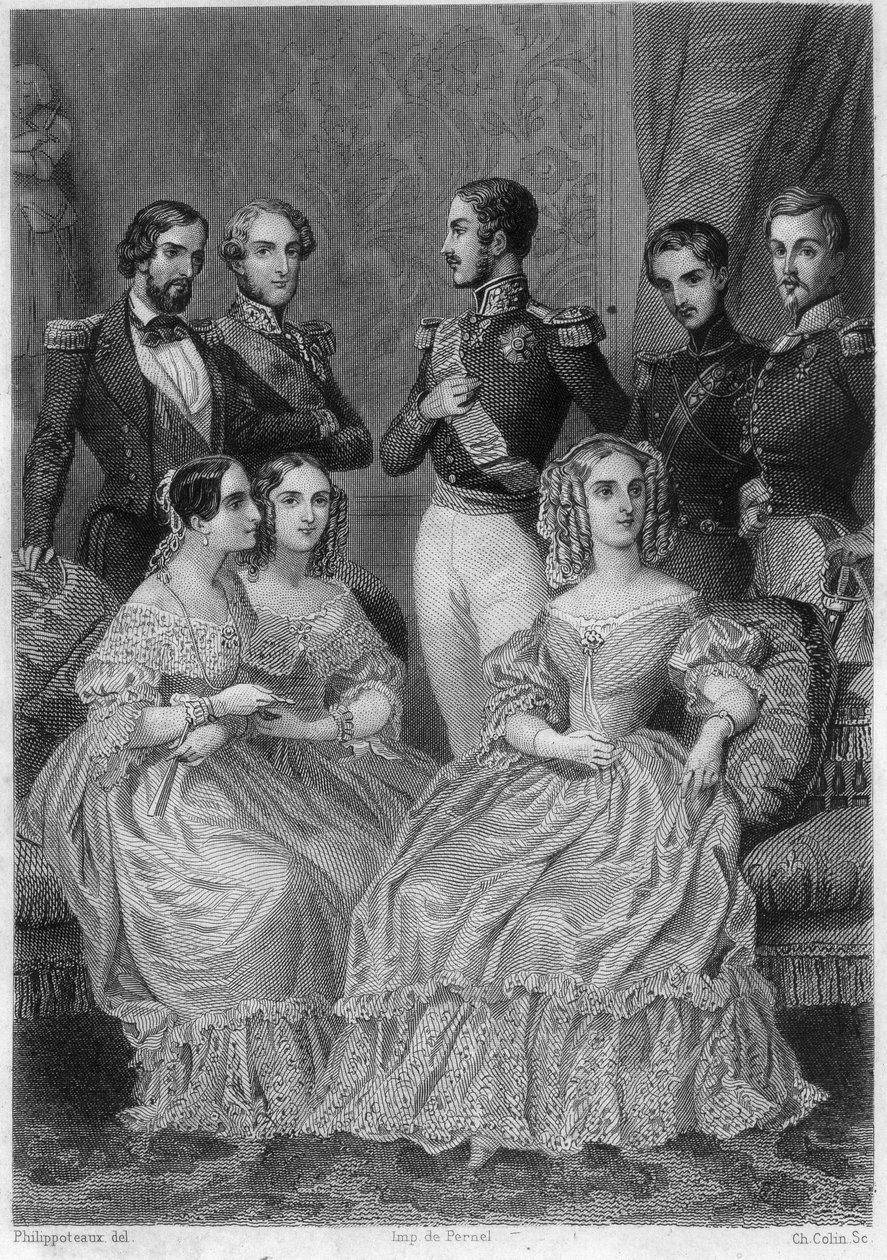 Familien til Orléans - gravering i "Historien om det politiske og private livet til Louis Philippe" av Unknown artist