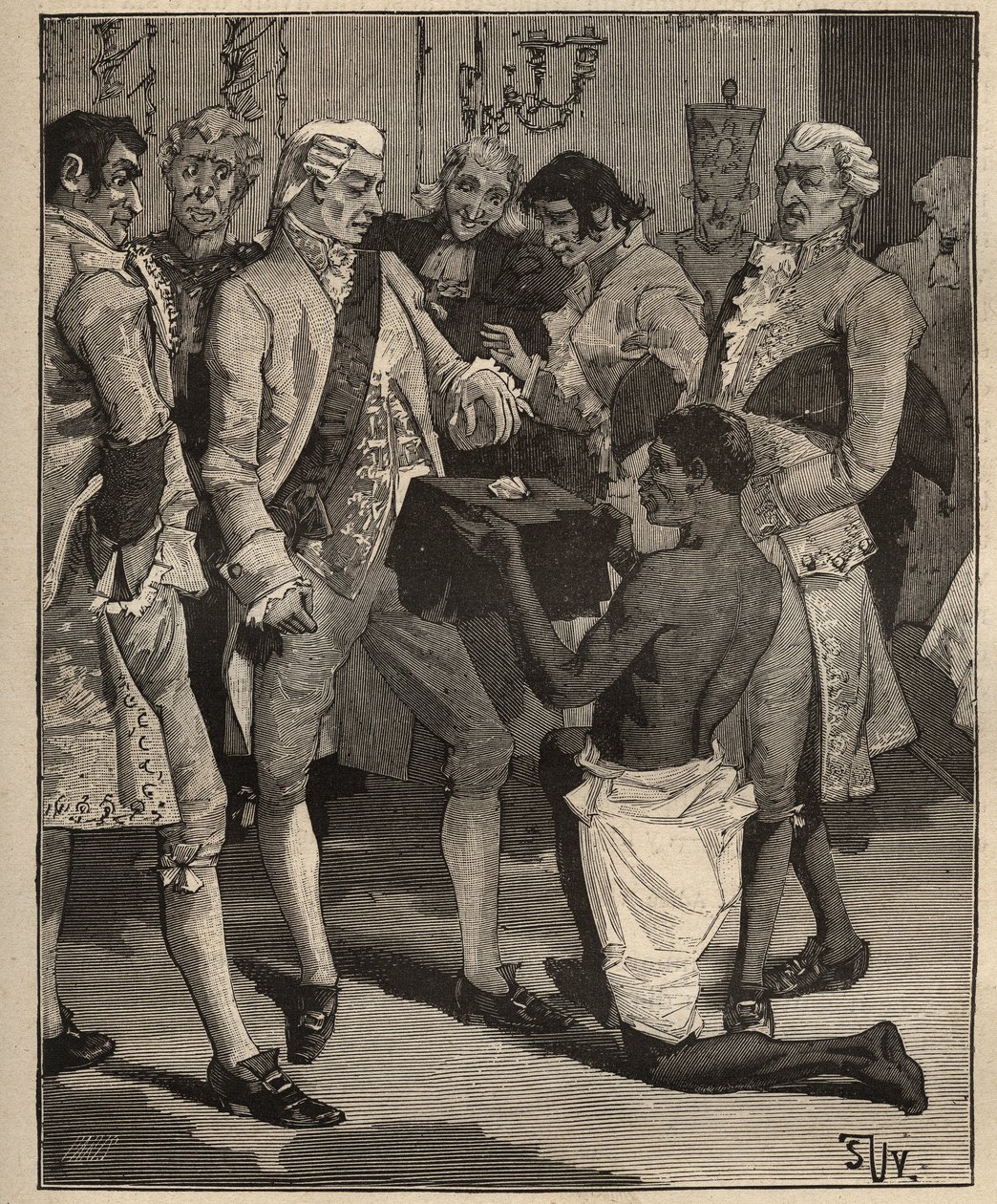 Berømte diamanter: "Underverkenes under" presentert til keiseren av Brasil, Joao VI av Portugal (Johannes VI kjent som Klemens) (1767-1826), i 1809. Gravering fra 1885 i "" Les arts et metiers illustres"" av Adolphe BITARD. av Unknown artist